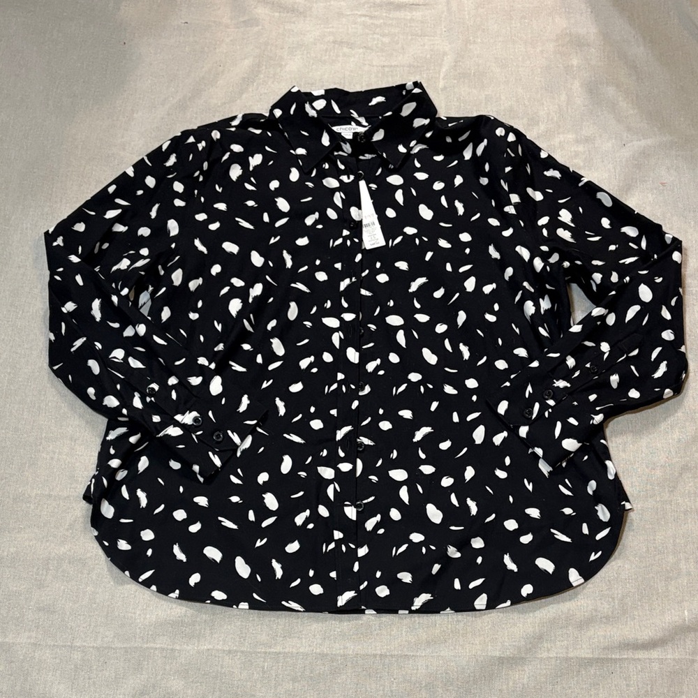 Chico's Black and White‎ Button Down Shirt size 14 NWT